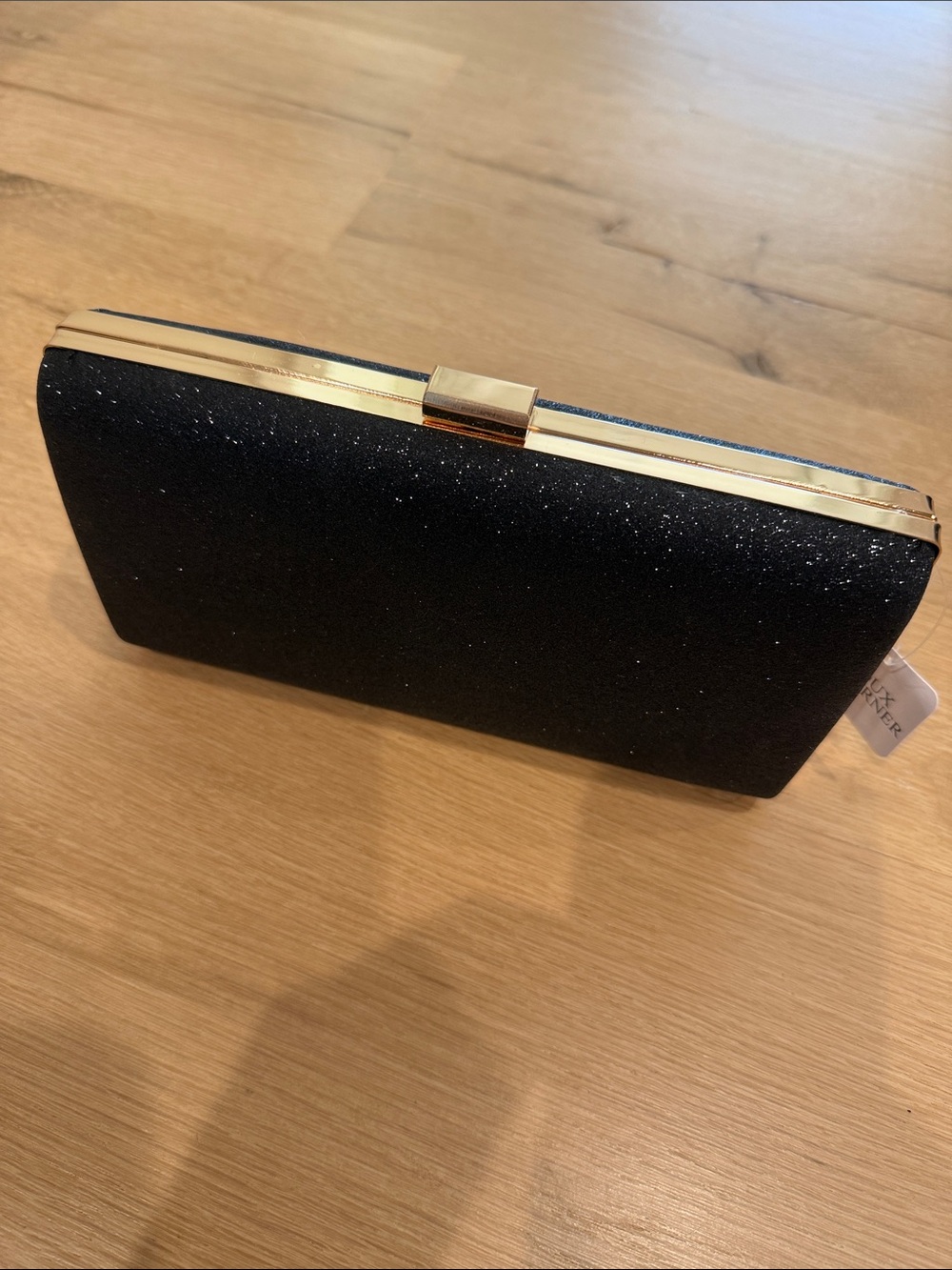 Bijoux Terner Black Glitter Clutch with Gold Trim